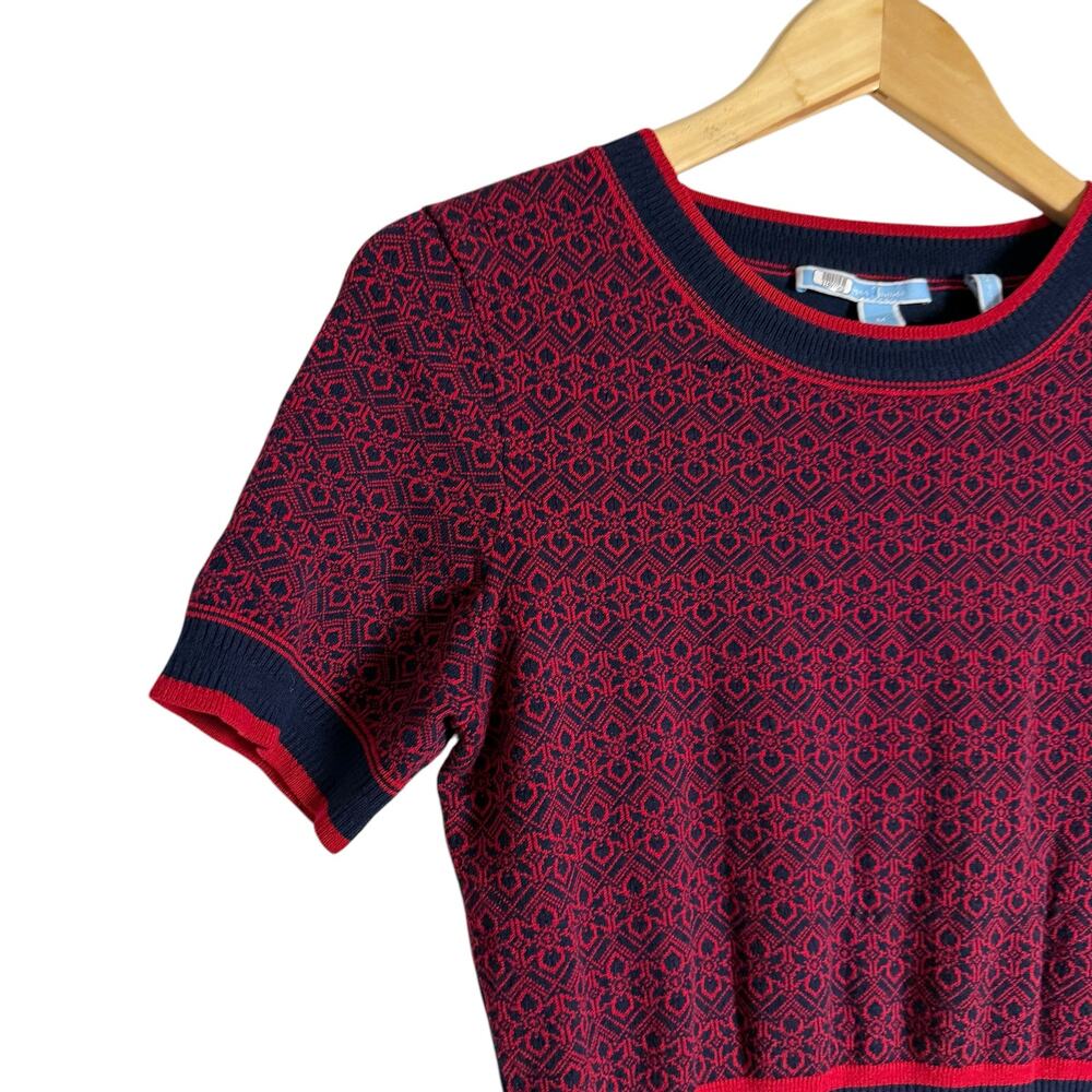 Draper James Magnolia Navy Red Fit & Flare Knit Short Sleeve Sweater Dress Sz M - Picture 8 of 15